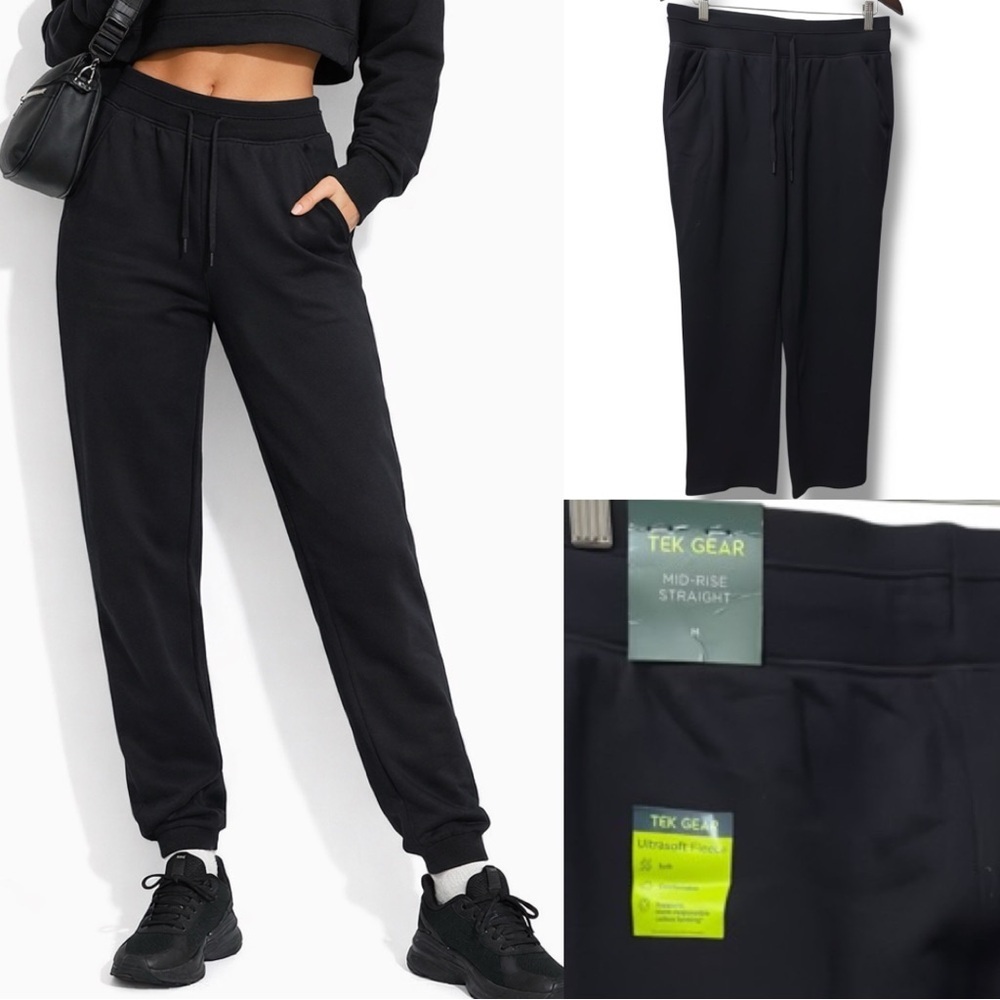Tek Gear | NWT Cotton Blend Black Mid-Rise Straight Jogger Pants (size M)